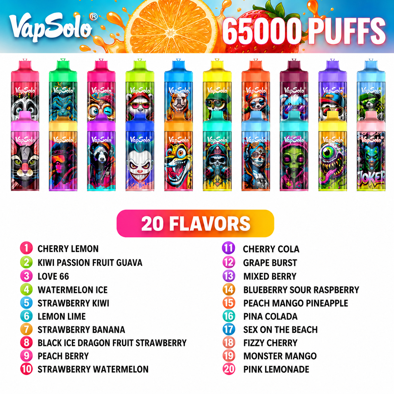 UNIDADES VAPSOLO 65K PUFFS